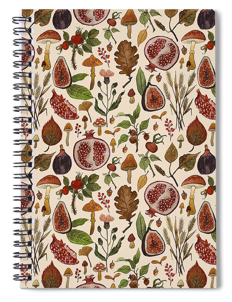 Rose hips, fruit, and leaves  - Spiral Notebook