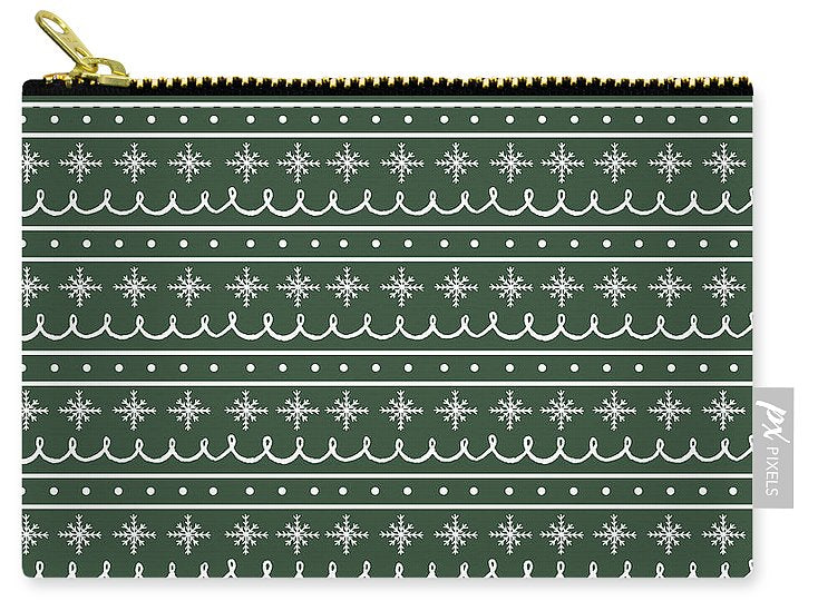 Snowflake Pattern On Green - Carry-All Pouch