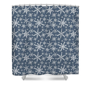 Snowflakes On Navy - Shower Curtain