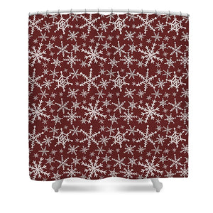 Snowflakes On Red - Shower Curtain