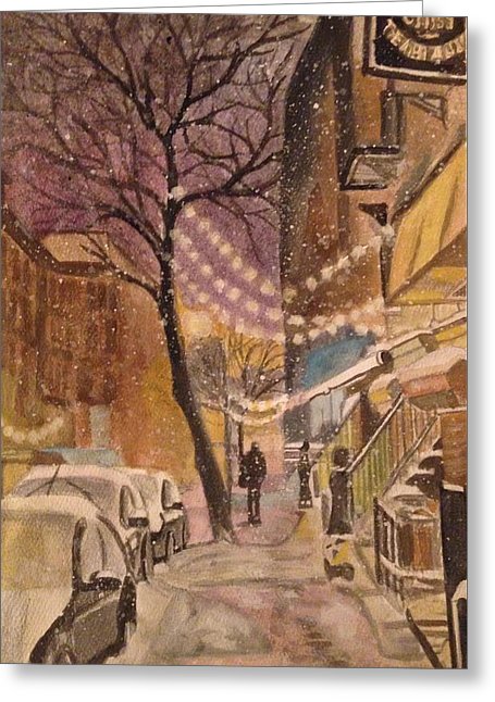 Snowy City Street - Greeting Card