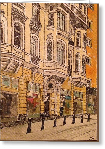 Snowy Street In Sofia - Greeting Card