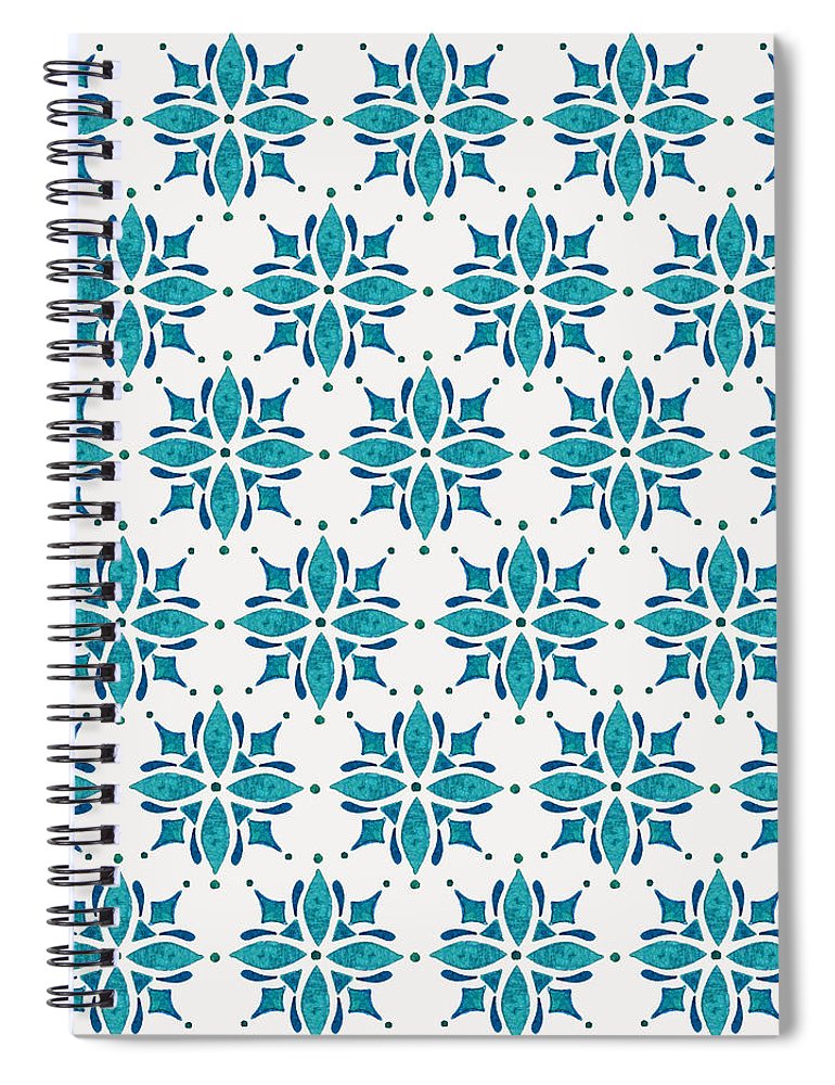 Teal Watercolor Tile Pattern - Spiral Notebook