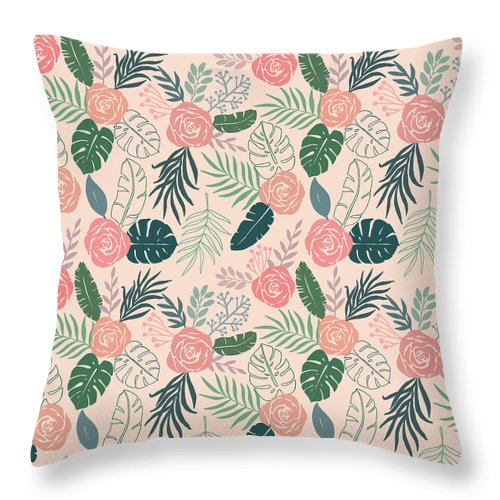 Tropical Floral Pattern - Throw Pillow