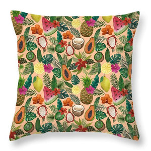 Tropical Fruit and Flowers Pattern - Throw Pillow
