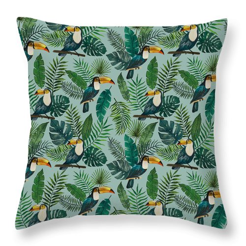 Tropical Toucan Pattern - Throw Pillow