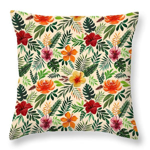 Tropical Watercolor Floral Pattern - Throw Pillow