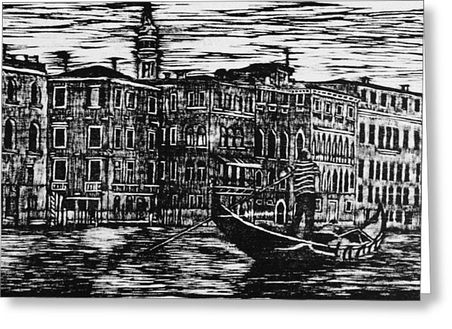 Venice Canal Woodcut Print - Greeting Card