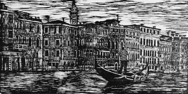Venice Canal Woodcut Print - Art Print