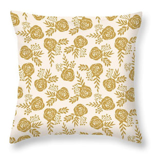 Warm Gold Floral Pattern - Throw Pillow