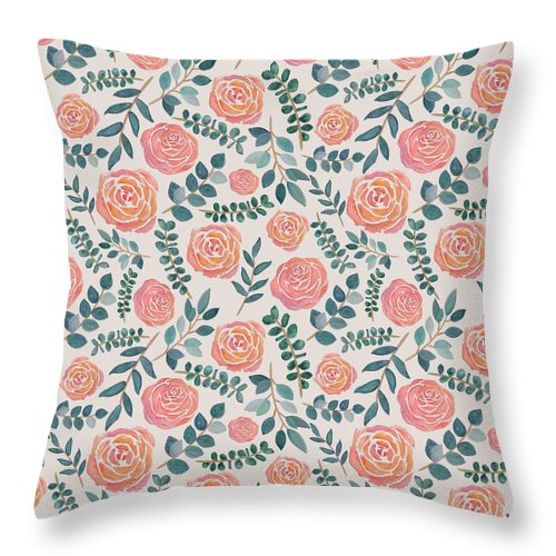 Watercolor Floral Pattern - Throw Pillow
