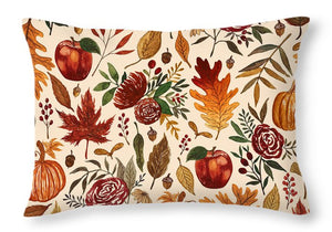 Watercolor Floral Pumpkin, Leaves, and Berries - Throw Pillow