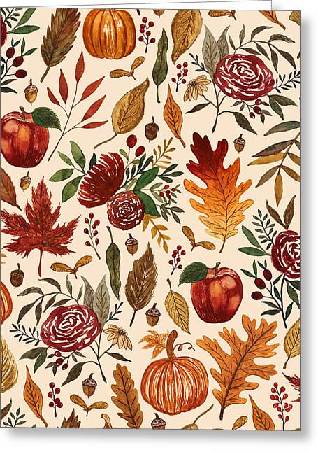 Watercolor Floral Pumpkin, Leaves, and Berries - Greeting Card