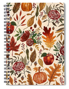Watercolor Floral Pumpkin, Leaves, and Berries - Spiral Notebook
