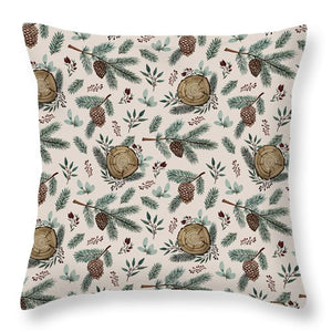 Winter Branches, Berries and Pine Cones - Throw Pillow