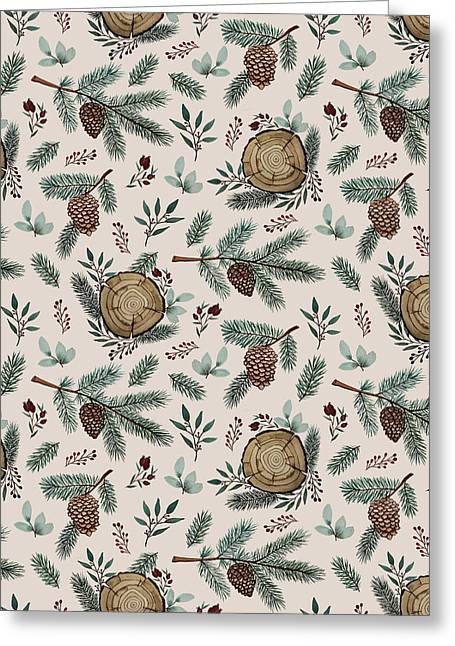 Winter Branches, Berries and Pine Cones - Greeting Card