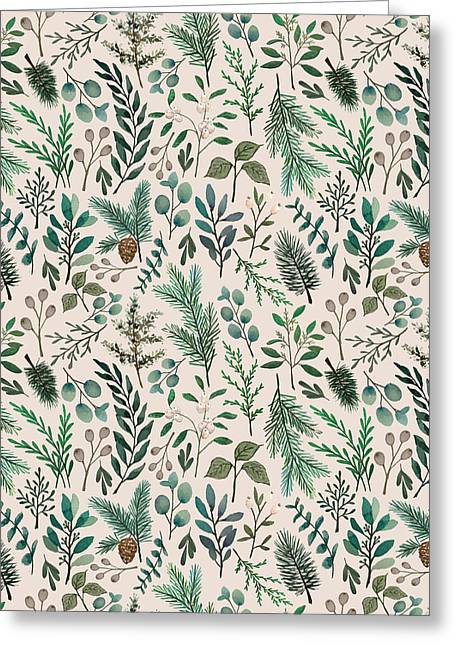 Winter Eucalyptus and Berry Pattern - Greeting Card