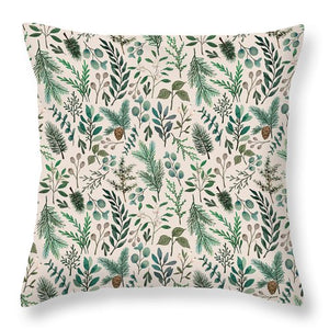 Winter Eucalyptus and Berry Pattern - Throw Pillow