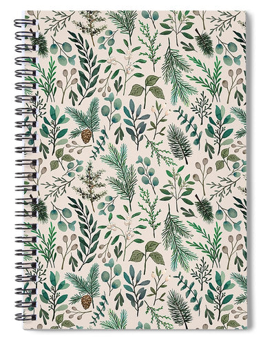 Winter Eucalyptus and Berry Pattern - Spiral Notebook
