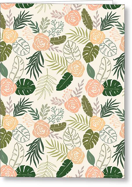 Yellow and Green Tropical Floral Patten - Greeting Card