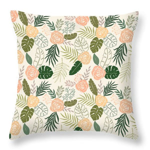 Yellow and Green Tropical Floral Patten - Throw Pillow